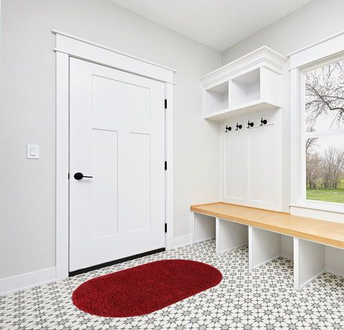 Everyday Shag Rug Red 3x5 Oval in White Modern Entryway