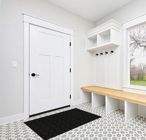 Black Casual Stain Resistant, Non Slip Bedroom, Living Room, Home Office, Dining Room Area Rug in White Modern Entryway