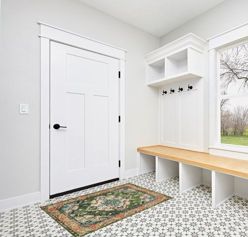 Forest Green Hallway Area Rug in White Modern Entryway
