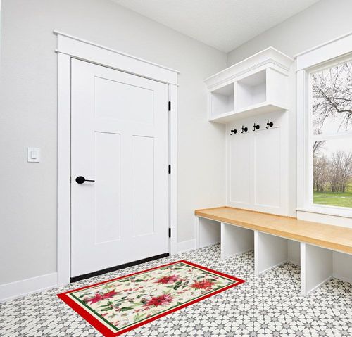 Area Rug, Poinsettia Flower Christmas Rug, 2x3 Feet Rugs for Living Room Bedroom Kids Room Kids Room Nursery Classroom, Non-Slip Comrft Carpet Washable Rug in White Modern Entryway