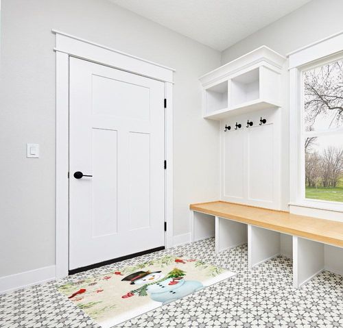 Area Rug, Winter Cardinals Snowman Snowflake Xmas Tree Merry Christmas Rug, 2x3 Feet Rugs for Living Room Bedroom Kids Room Kids Room Nursery Classroom, Non-Slip Comrft Carpet Washable Rug in White Modern Entryway