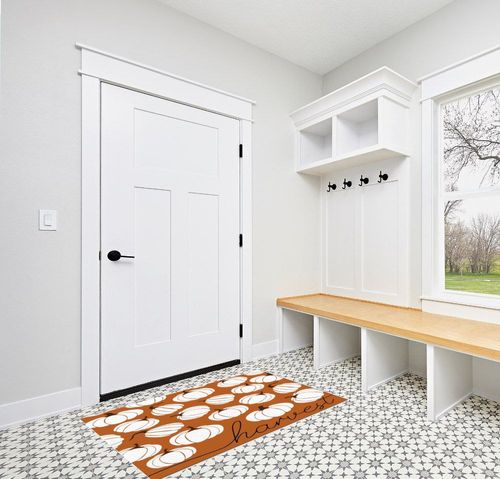 Large Area Rug, Thanksgiving Non-Slip Indoor Accent Area Carpet, Fall White Pumpkin Harvest Orange Fluffy Shaggy Runner Rug for Living Room, Bedroom, Kids Room, 2'7"x 5" in White Modern Entryway