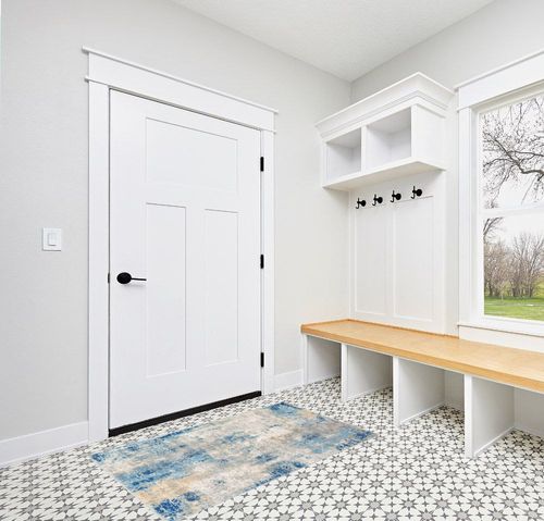 Lahome Modern Abstract Area Rug - 3x5 Washable Bedroom Rug Soft Throw Entry Mat Contemporary Faux Wool Non-Slip Stain Resistant Carpet for Living Room Kitchen Bath Office, Blue/Yellow/Ivory in White Modern Entryway