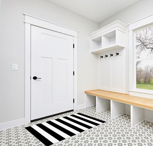 Area Rug, Geometric Lines Black and White Rug, Plush Living Room Rugs, Area Rugs for Living Room Decor Bedroom Decor, Rugs for Living Room, Carpet 2'7" x 5ft Rugs for Bedroom in White Modern Entryway
