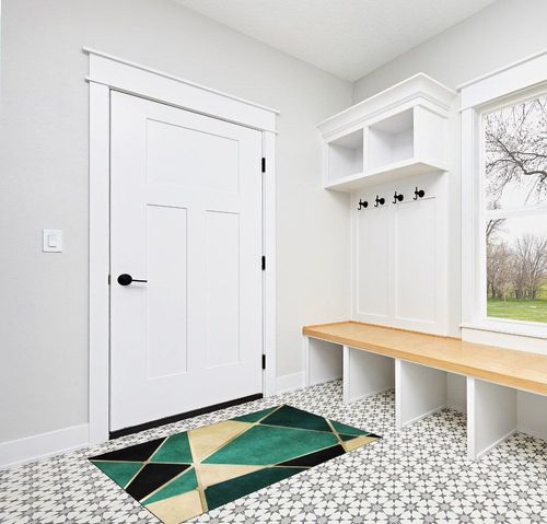 CALLNA Emerald Green Marble Irregular Texture Area Rug, Abstract Black Gold Geometric Lines Machine Washable Indoor Rugs, Indoor Non-Slip Rug, for Room Sofa Living Room Mat Bedroom Home Decor-3' x 5' in White Modern Entryway