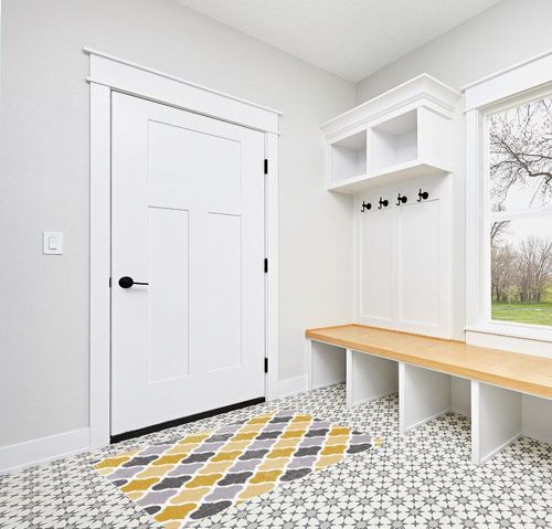 Area Rug, Moroccan Geometric Yellow Grey Rug, Plush Living Room Rugs, Area Rugs for Living Room Decor Bedroom Decor, Rugs for Living Room, Carpet 2'7" x 5ft Rugs for Bedroom in White Modern Entryway