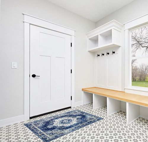 YesRug Blue Rug 3x5 Boho Small Area Rug Washable Vintage Rug for Kitchen Living Room Bedroom Bathroom Office Low Pile Non Slip Indoor Floor Carpet in White Modern Entryway