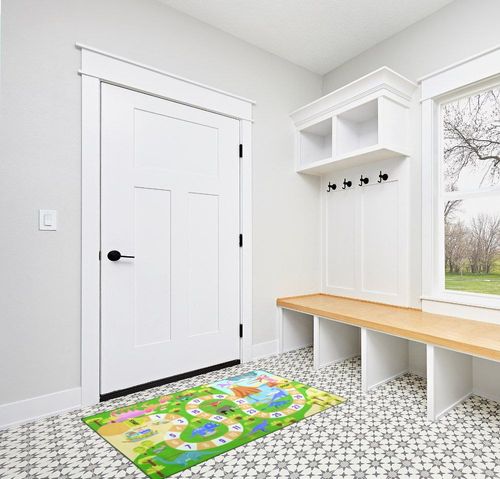 Chicrug Kids Dinosaur Playmats Educational Area Rugs, Kids Play Mat Carpet for Learning Numbers, Animals and Words for Children's Room Playroom Nursery, Kid's Floor Play Rug for Bedroom, 3x5 Feet in White Modern Entryway