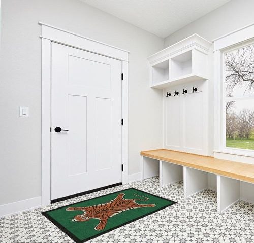 RUGGABLE x Jonathan Adler Washable Rug- Perfect Modern Area Rug for Living Room, Bedroom, Kitchen & Dorm Room- Stain & Water Resistant- Soft & Durable,Tiger Emerald Green 3'x5' (Standard Pad) in White Modern Entryway