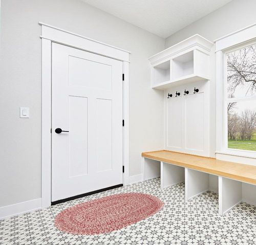 Super Area Rugs Farmhouse Braided Rug Cotton Kitchen Reversible Carpet, Red & White, 3' X 5' Oval in White Modern Entryway
