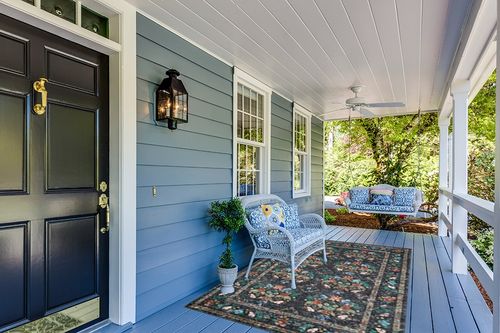 Loloi Rifle Paper Co. x Courtyard Charcoal 5'-0" x 7'-6" Area Rug in Light Blue Patio