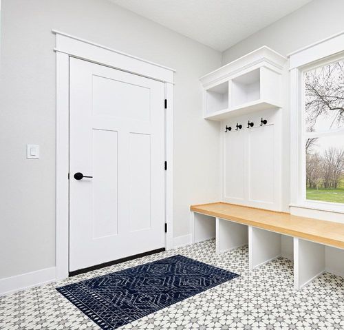 Wonnitar Moroccan Washable Rug 3x5,Blue Non-Slip Entryway Area Rug,Soft Non-Shedding Farmhouse Bedroom Throw Mat,Geometric Low Pile Scandinavian Accent Carpet for Entry Kitchen Basement in White Modern Entryway