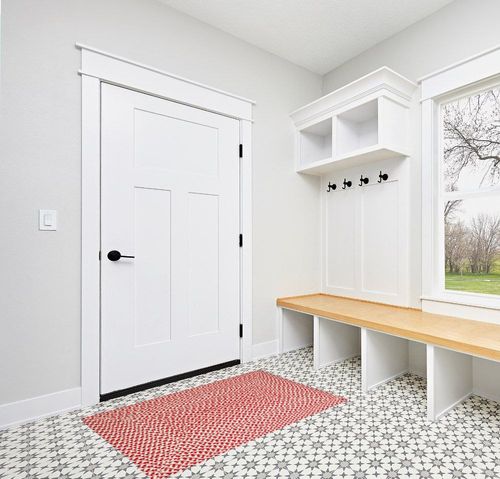 Super Area Rugs Tri-Color Cotton Farmhouse Braided Cotton Rug - Buffalo Check Red,White,Gray 3' X 5' Rectangle in White Modern Entryway