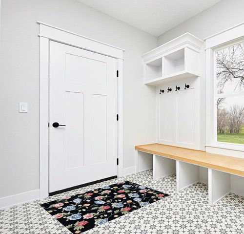 SAFAVIEH Chelsea Collection Area Rug - 3' x 5', Black & Red, Handmade French Country Wool, Floral Design, Ideal for Living Room, Bedroom, Dining (HK220Z-3) in White Modern Entryway