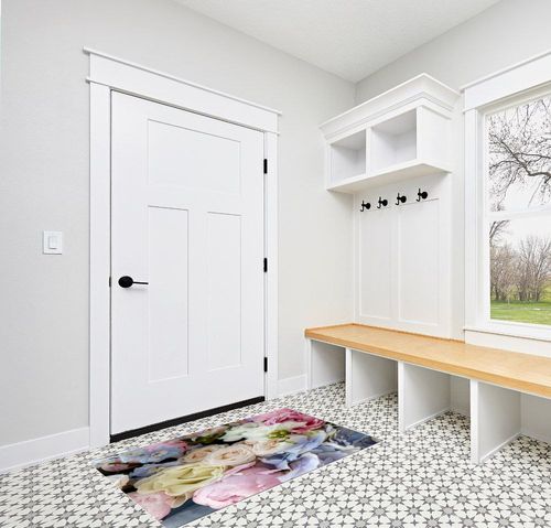 Indoor Area Rug, Classic Yellow Pink Printed Colorful Floral Flowers Rose Blossom Soft Non-Shedding Carpet Floor Mats, Rubber Backing Washable Throw Rug for Living Room Bedroom, 2'7" x 5' in White Modern Entryway