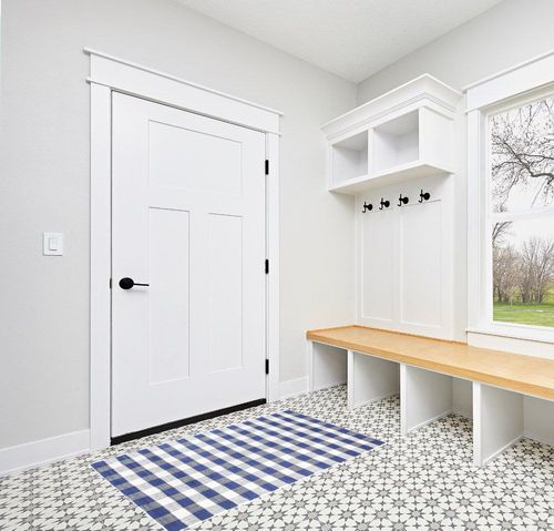 GLAMBURG Cotton Reversible Area Rug 3' x 5' Farmhouse Floor Mat, Handwoven Washable Carpet Checkered Plaid Rug for Front Porch Living Room Kitchen Bedroom - Blue White in White Modern Entryway