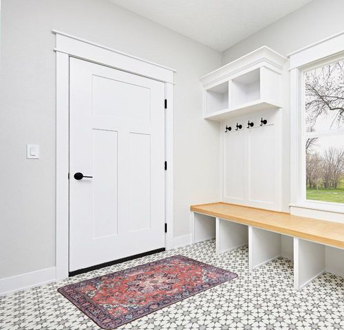 Toneed Washable Area Rug, 3 x 5 Feet Rug with Rubber Backing Non Slip Vintage Carpet for Bedroom Living Room Kitchen Entryway Bathroom Laundry Decor - Red in White Modern Entryway
