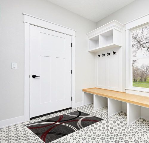 Rugshop Modern Wavy Circles Design Area Rug 3'3" x 5' Red in White Modern Entryway