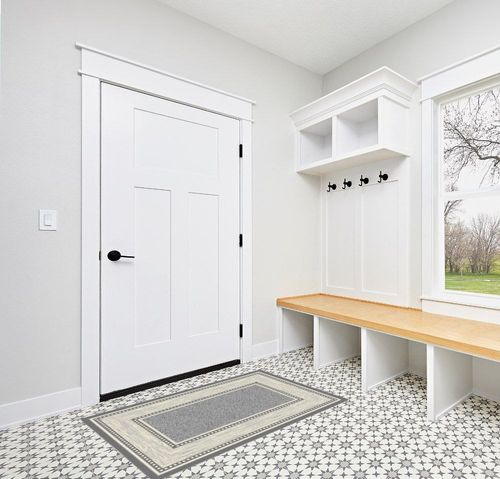 Ottomanson Ottohome Non-Slip Rubberback Bordered Design 3x5 Indoor Area Rug, 3'3" x 5', Light Gray in White Modern Entryway