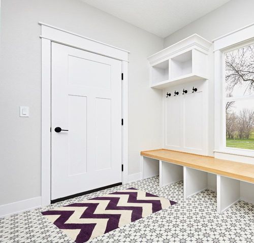 SAFAVIEH Chatham Collection Accent Rug - 3' x 5', Purple & Ivory, Handmade Chevron Wool, Ideal for High Traffic Areas in Entryway, Living Room, Bedroom (CHT715F) in White Modern Entryway