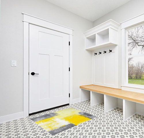 RITADI Yellow Gray Watercolor Gradient Area Rug, Abstract Art Geometric Color Art Indoor Non-Slip Kids Rugs, for Room Sofa Living Room Mat Bedroom Home Decor Floor Mats,3 x 4ft in White Modern Entryway