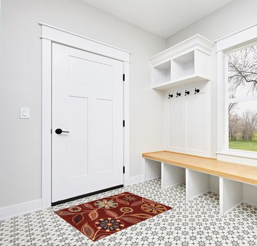 Maples Rugs Reggie Floral Kitchen Rugs Non Skid Accent Area Carpet [Made in USA], 2'6 x 3'10, Merlot in White Modern Entryway