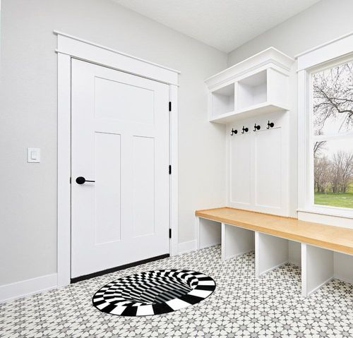 GAIORD 3D Carpet Bottomless Hole Optical Illusion Area Rug, Checkered Vortex Optical Illusions Rug, for Dining Room Carpet Home Bedroom Floor Mat,Black (80x120cm) 1 in White Modern Entryway