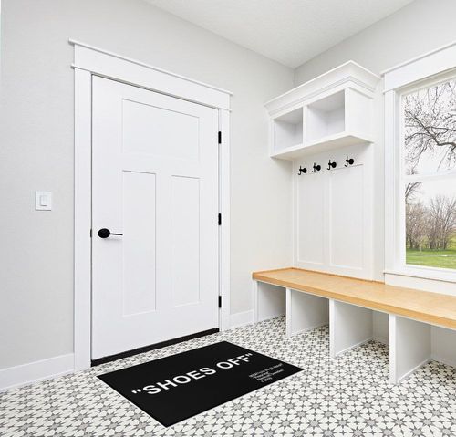 Keep Off Area Rugs Shoes Off Rug Modern Popular Themed Carpet for Living Room Bedroom Playroom Home Decor Non-Slip Floor Mat 3' x 4' in White Modern Entryway