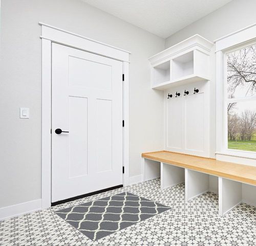 Maples Rugs Rebecca Contemporary Kitchen Rugs Non Skid Accent Area Carpet [Made in USA], 2'6 x 3'10, Grey/White in White Modern Entryway