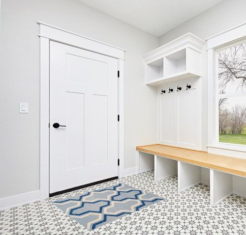SAFAVIEH Dhurries Collection 2'6" x 4' Light Blue / Dark Blue DHU559B Handmade Flatweave Premium Wool Accent Rug in White Modern Entryway