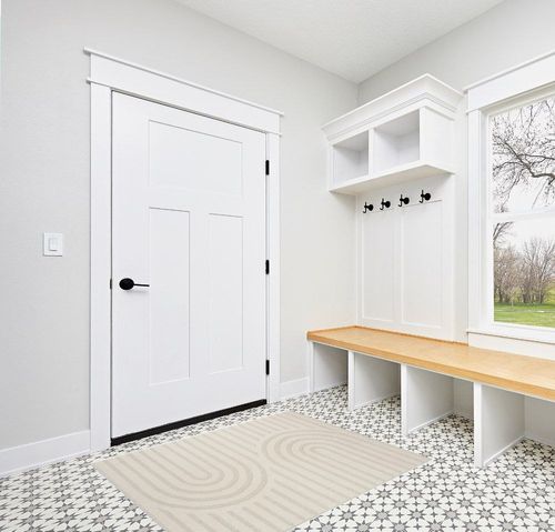 LUXE WEAVERS Modern Geometric Cream 4x5 Area Rug, High Low Texture Carpet in White Modern Entryway