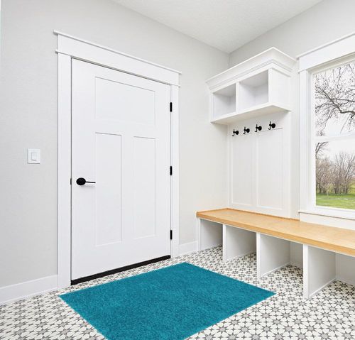 Well Woven Elle Basics | Emerson Shag Teal Blue | Textured Area Rug (3'11" x 5'3") in White Modern Entryway