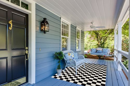 LUXE WEAVERS Checkered Black and White Geometric 5x7 Area Rug in Light Blue Patio