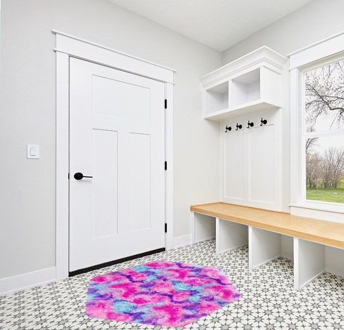 junovo Ultra Soft Hexagon Rug Fluffy Rainbow Nursery Rug for Princess Tent Kids Play Castle, Furry Hexagonal Carpet for Kids Girls Room Playhouse Classroom Dorm Home Decor, 4.6ft Tie-Dye Hot-Pink in White Modern Entryway