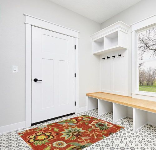 Lahome Red Washable Area Rugs in White Modern Entryway