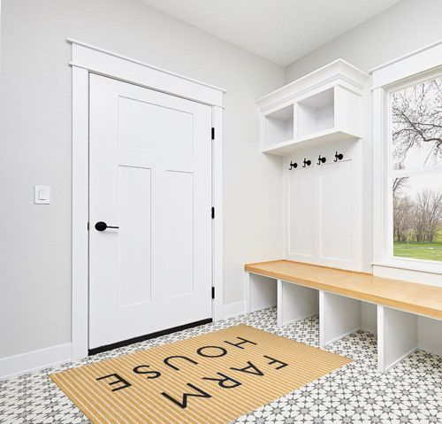 Farmhouse Ticking Farmhouse Chenille Area Rug-CRWN1468YE8 Gracie Oaks Rug Size ... in White Modern Entryway