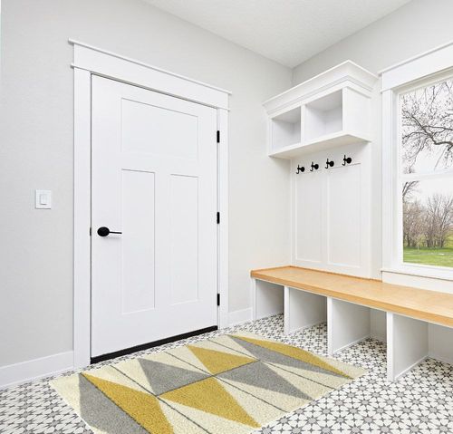 Balta Levine Yellow 4 ft. 4 in. x 6 ft. Geometric Indoor Area Rug in White Modern Entryway