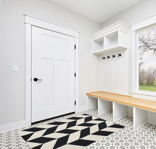 Tilley Geometric Handmade Tufted Wool Black/White Area Rug Wrought Studio Rug ... in White Modern Entryway