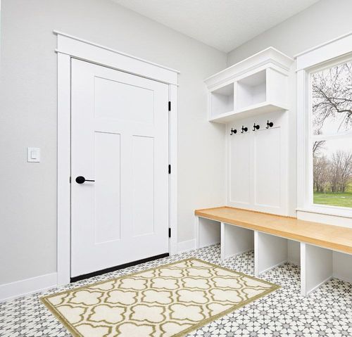 Ammundsen Geometric Ivory/Light Green Area Rug Lark Manor Rug Size: Rectangle 4' x 6' in White Modern Entryway