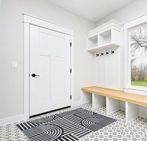 Abani Contemporary Mid-Century Design 4’ x 6’ Area Rug Rugs - Modern Non-Shed Arches Print Cream & Charcoal Bedroom Rug in White Modern Entryway