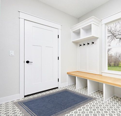 Lena Rug Washable Indoor Outdoor Rug Weather Resistant Indoor Outdoor Carpet for Porch Deck Balcony Backyard Patio Rug 4x6 Bordered Azure Blue/Silver Grey in White Modern Entryway
