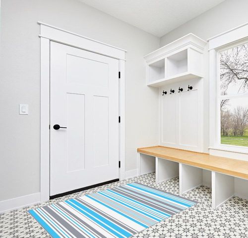 Outdoor Patio Rug Waterproof Camping - Outdoor Rugs Outdoor Carpet, Plastic Straw Area Rug for Patios Clearance RV, Outside Porch Rug Balcony Rug RV Rug Deck Rug for Camper, Blue and White 4x6 ft in White Modern Entryway