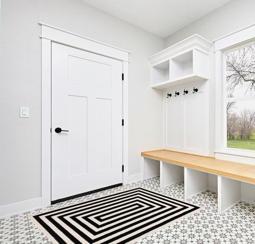 Abani Contemporary Black & Ivory 4' x 6' Area Rug, Contrasting Geometric Modern Stripe Symmetrical Living Room Carpet Rugs in White Modern Entryway
