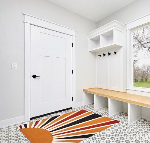 Lahome Boho Machine Washable Bedroom Rugs-4x6 Rug for Living Room Non-Slip Throw Large Area Rug Rainbow Sun Print Nursery Kids Rug Colorful Distressed Carpet for Entryway Kitchen Dining Room Office in White Modern Entryway