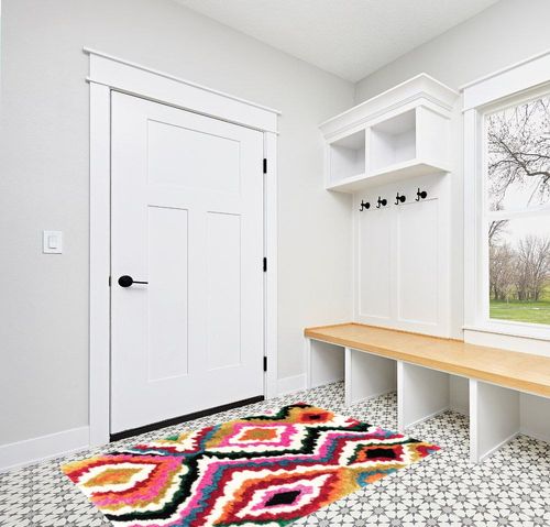 nuLOOM Handmade Carnival Abbey Shaggy Area Rug, 4x6, Multi in White Modern Entryway