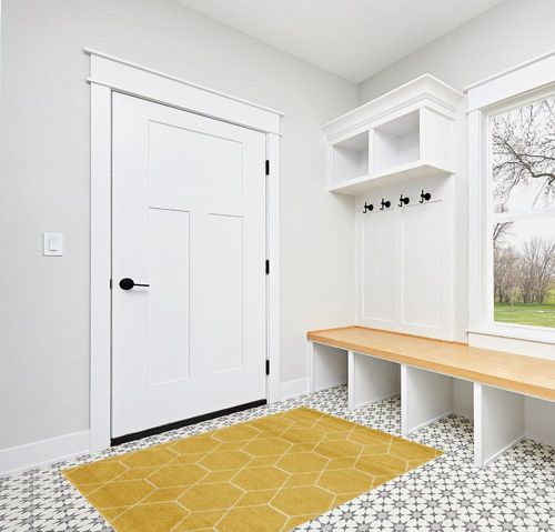 Unique Loom Trellis Frieze Collection Area Rug - Geometric (4' 1" x 6' 1", Yellow/ Ivory) in White Modern Entryway