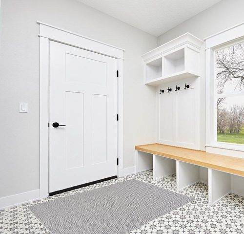 Martha Stewart Collection by SAFAVIEH 4' x 6' Grey/Ivory MSR484F Contemporary Geometric Cotton Area Rug in White Modern Entryway