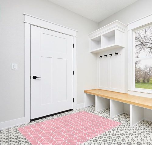 Geometric Area Rug 4' x 6', Durable Floor Carpet for Sofa Living Room Bedroom Entryway, Non-Shedding Play Mat for Kids Home Decor, Pink Modern Art Texture in White Modern Entryway