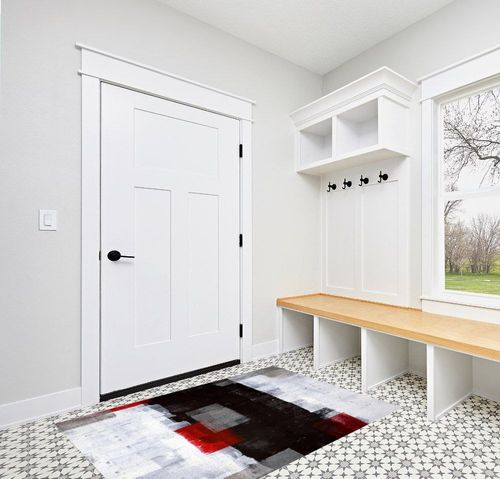 CALLNA Black Gray Red Geometric Graffiti Art Area Rug, Abstract Vintage Hand Drawn Oil Painting Art Indoor Non-Slip Kids Rugs, for Room Sofa Living Room Mat Bedroom Home Decor Floor Mats-4' x 6' in White Modern Entryway