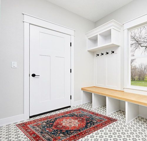 Comeet Area Rug 4x6, Washable Rug, Indoor Throw Mat Anti Slip Backing Floor Carpet for Kitchen Living Room Bedroom Dining Room Red/Blue in White Modern Entryway